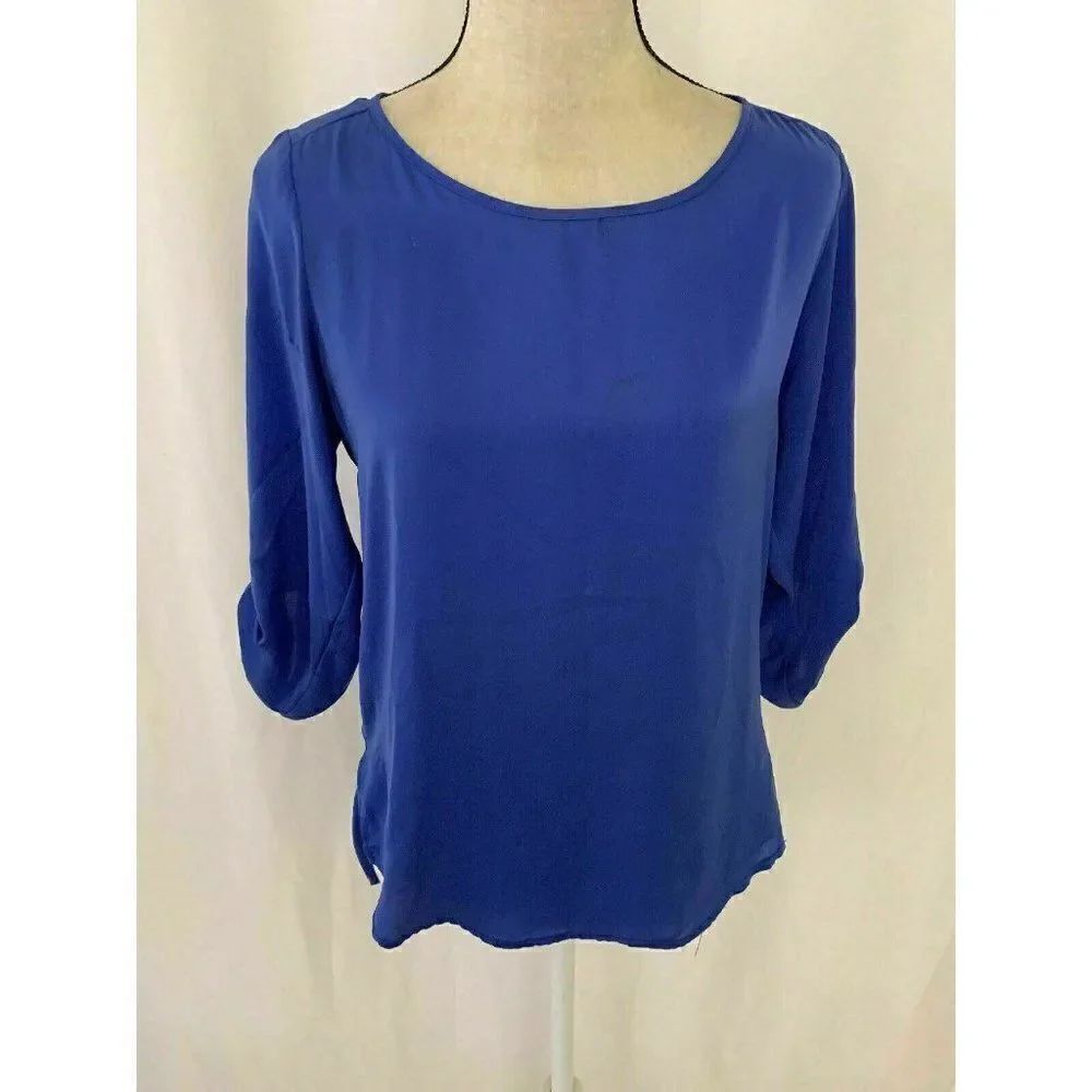 Zara Womens Solid Egyptian Blue Boat Neck Long Sleeve Top Blouse Xs